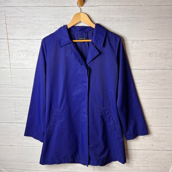 Eileen Fisher Coat Women Size Small Royal Blue A Line Button Down Trench - Picture 3 of 16